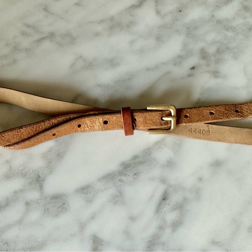 J.CREW Tan Metallic Leather Skinny Belt - Size Small - Picture 2 of 5